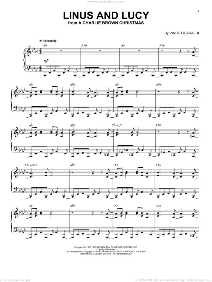 Linus And Lucy [Jazz version] (arr. Brent Edstrom) sheet music for piano solo by Vince Guaraldi and Brent Edstrom, intermediate skill level