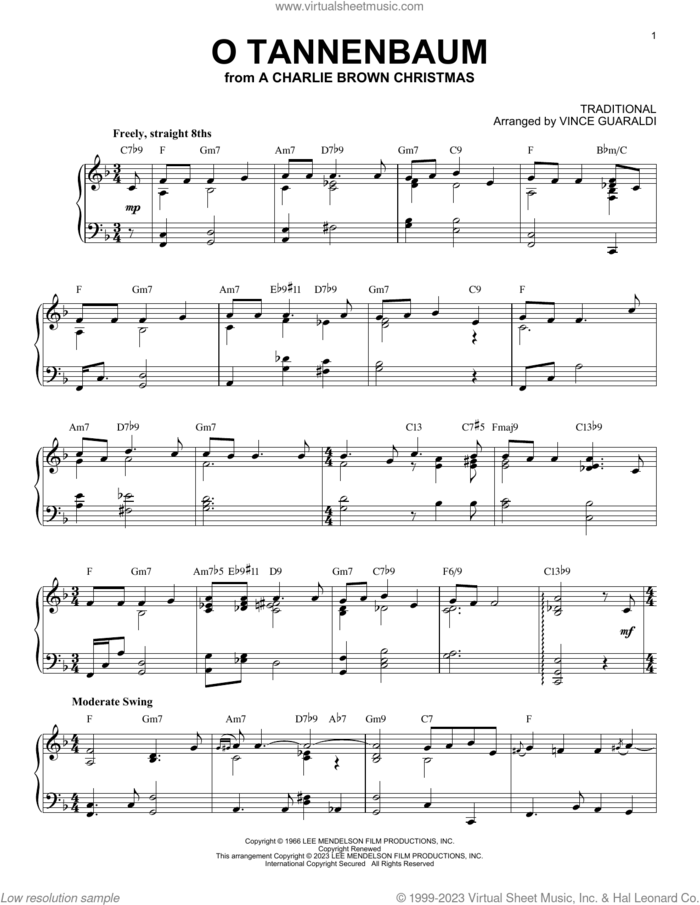 O Tannenbaum [Jazz version] (arr. Brent Edstrom) sheet music for piano solo by Vince Guaraldi, Brent Edstrom and Miscellaneous, intermediate skill level