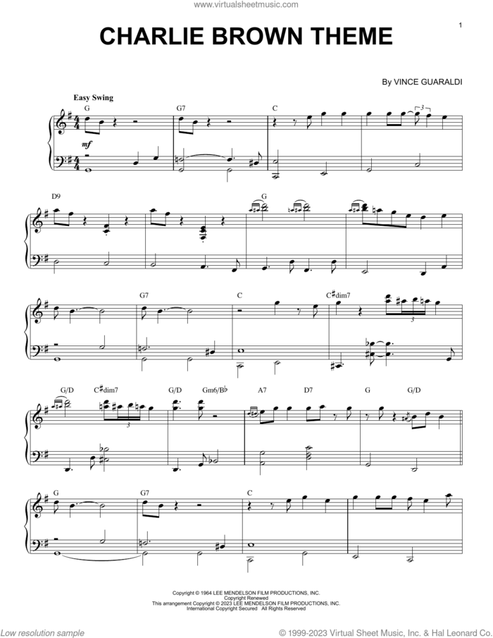 Charlie Brown Theme [Jazz version] (arr. Brent Edstrom) sheet music for piano solo by Vince Guaraldi and Brent Edstrom, intermediate skill level