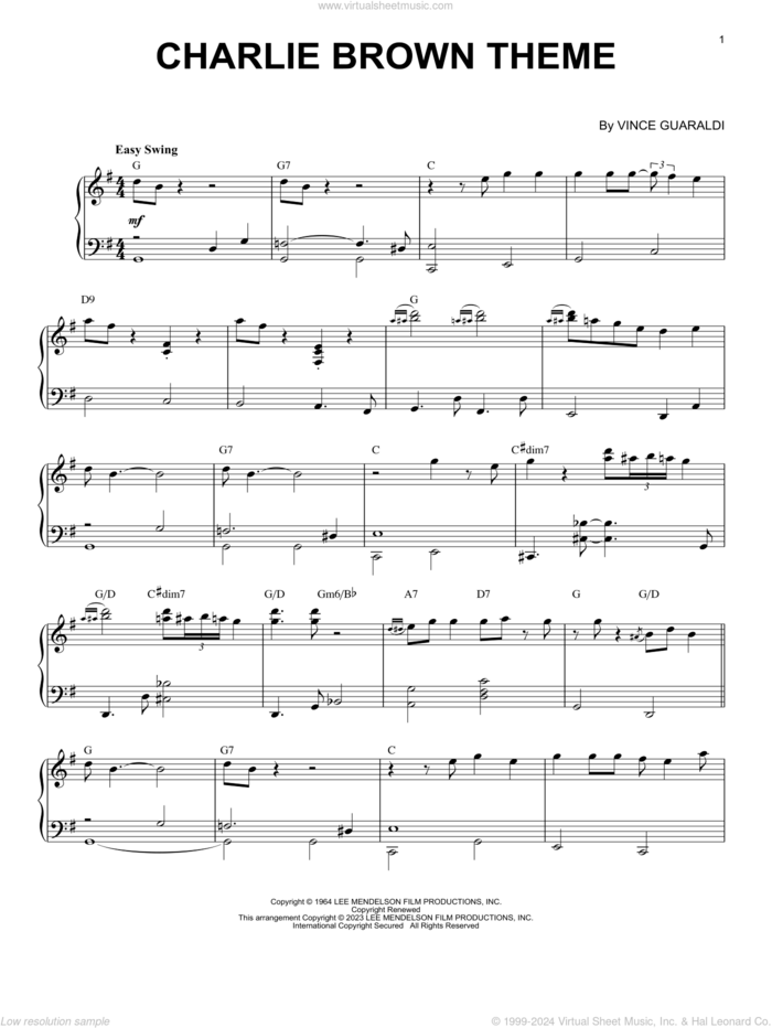 Charlie Brown Theme [Jazz version] (arr. Brent Edstrom) sheet music for piano solo by Vince Guaraldi and Brent Edstrom, intermediate skill level