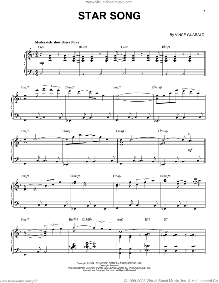 Star Song [Jazz version] (arr. Brent Edstrom) sheet music for piano solo by Vince Guaraldi and Brent Edstrom, intermediate skill level