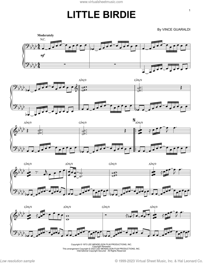 Little Birdie [Jazz version] (arr. Brent Edstrom) sheet music for piano solo by Vince Guaraldi and Brent Edstrom, intermediate skill level