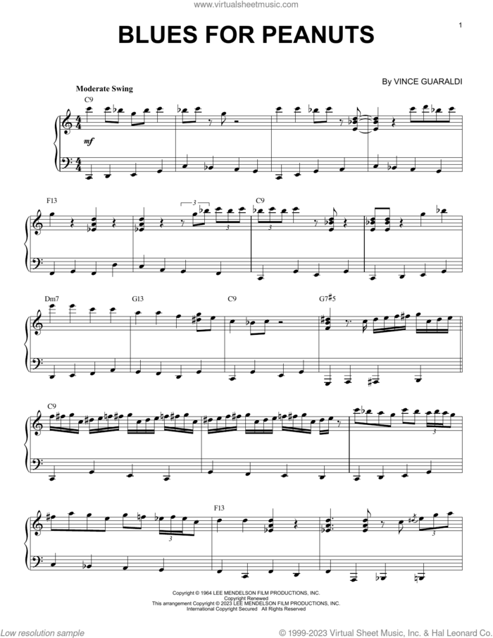Blues For Peanuts [Jazz version] (arr. Brent Edstrom) sheet music for piano solo by Vince Guaraldi and Brent Edstrom, intermediate skill level
