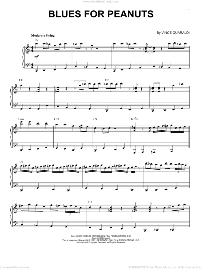 Blues For Peanuts [Jazz version] (arr. Brent Edstrom) sheet music for piano solo by Vince Guaraldi and Brent Edstrom, intermediate skill level