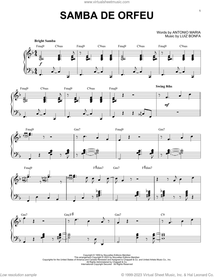 Samba De Orfeu [Jazz version] (arr. Brent Edstrom) sheet music for piano solo by Vince Guaraldi, Brent Edstrom, Antonio Maria and Luiz Bonfa, intermediate skill level