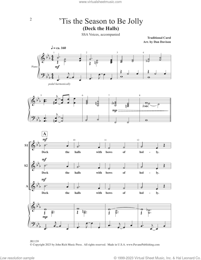 'Tis The Season To Be Jolly (Deck The Halls) sheet music for choir (SSA: soprano, alto) by Dan Davison, intermediate skill level