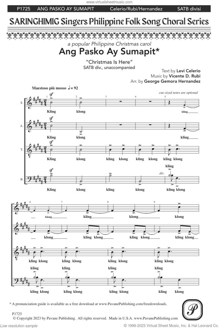 Ang Pasko Ay Sumapit (Christmas Is Here) sheet music for choir (SATB: soprano, alto, tenor, bass) by George Gemora Hernandez, Vicente D. Rubi and Levi Celerio, intermediate skill level