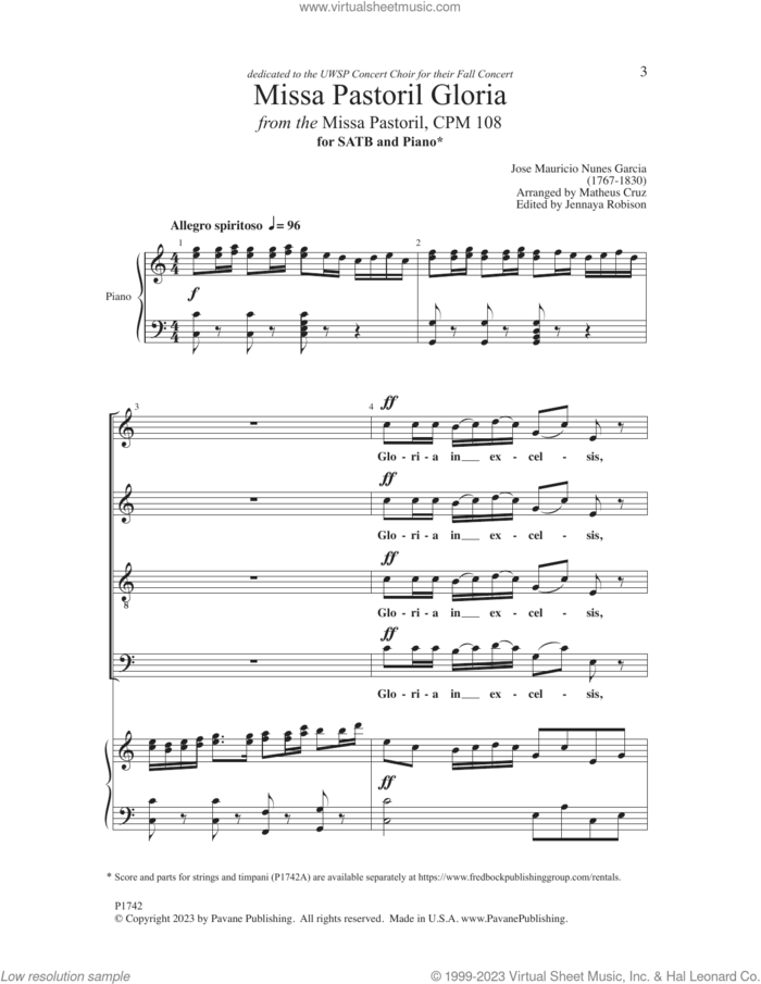 Missa Gloria Pastoril (from the Missa Pastoril, CPM 108) sheet music for choir (SATB: soprano, alto, tenor, bass) by Matheus Cruz and Jennaya Robison, intermediate skill level
