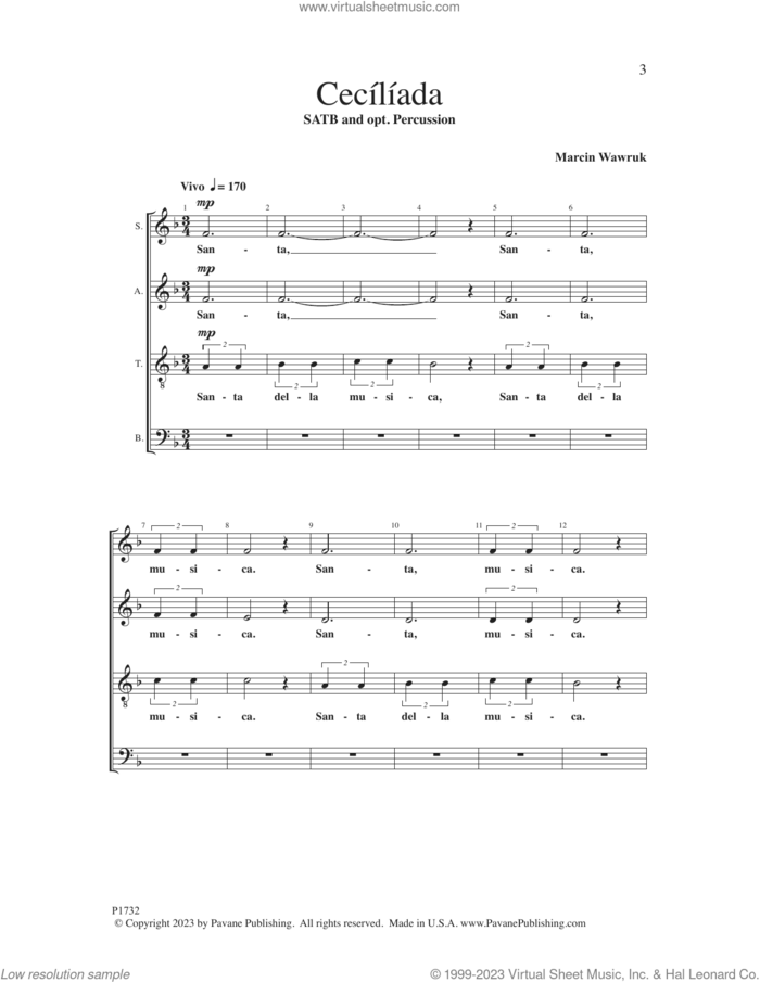 Ceciliada sheet music for choir (SATB: soprano, alto, tenor, bass) by Marcin Wawruk, intermediate skill level