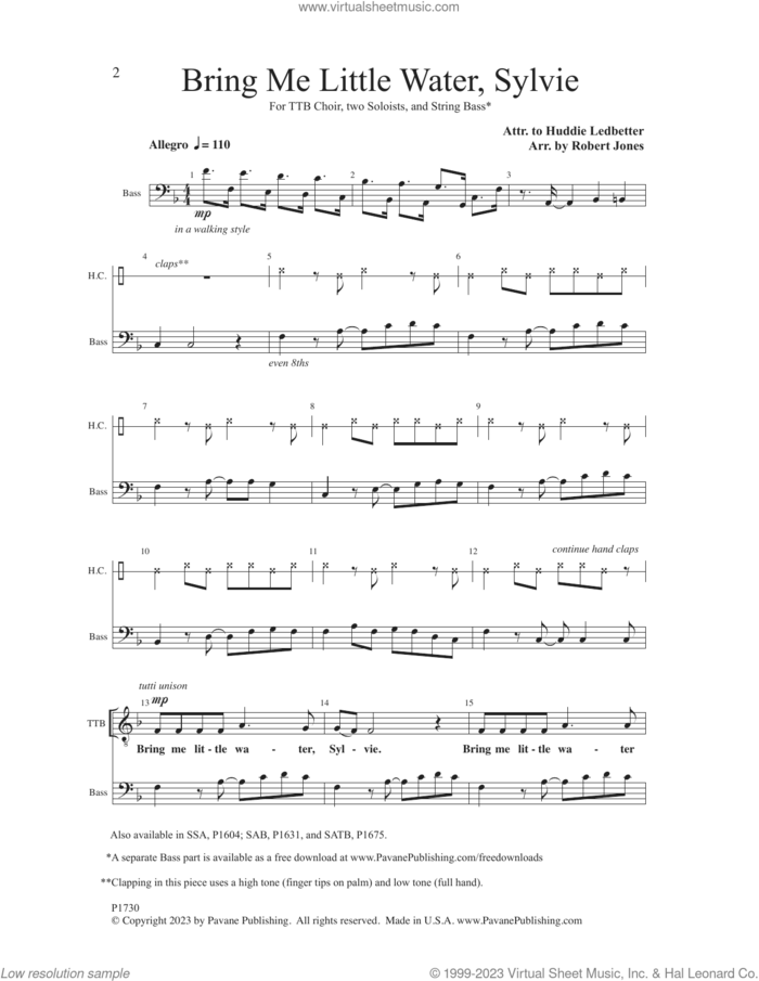 Bring Me Little Water, Sylvie sheet music for choir (TTB: tenor, bass) by Robert Jones, intermediate skill level