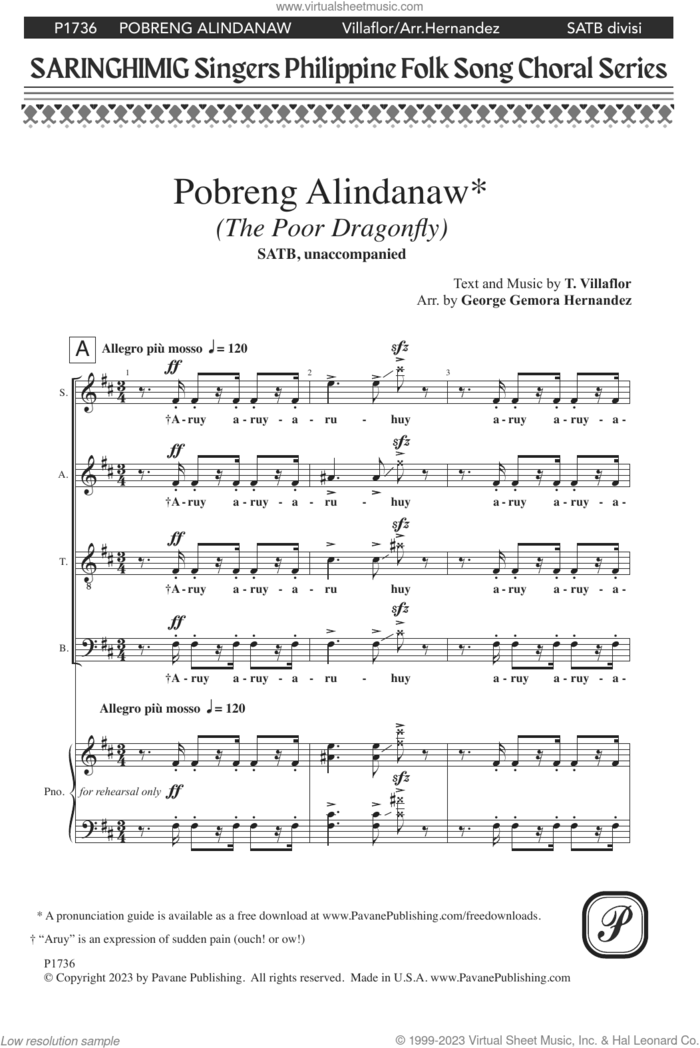 Pobreng Alindanaw (The Poor Dragonfly) sheet music for choir (SATB: soprano, alto, tenor, bass) by George Gemora Hernandez and T. Villaflor, intermediate skill level