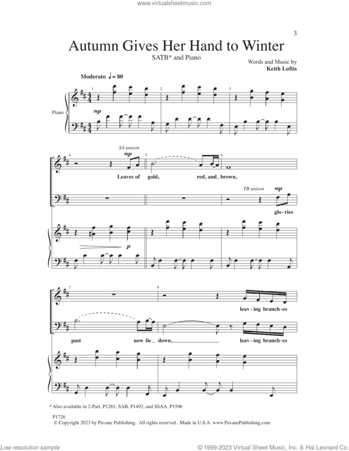 Autumn Gives Her Hand to Winter sheet music for choir (SATB: soprano, alto, tenor, bass) by Keith Loftis, intermediate skill level