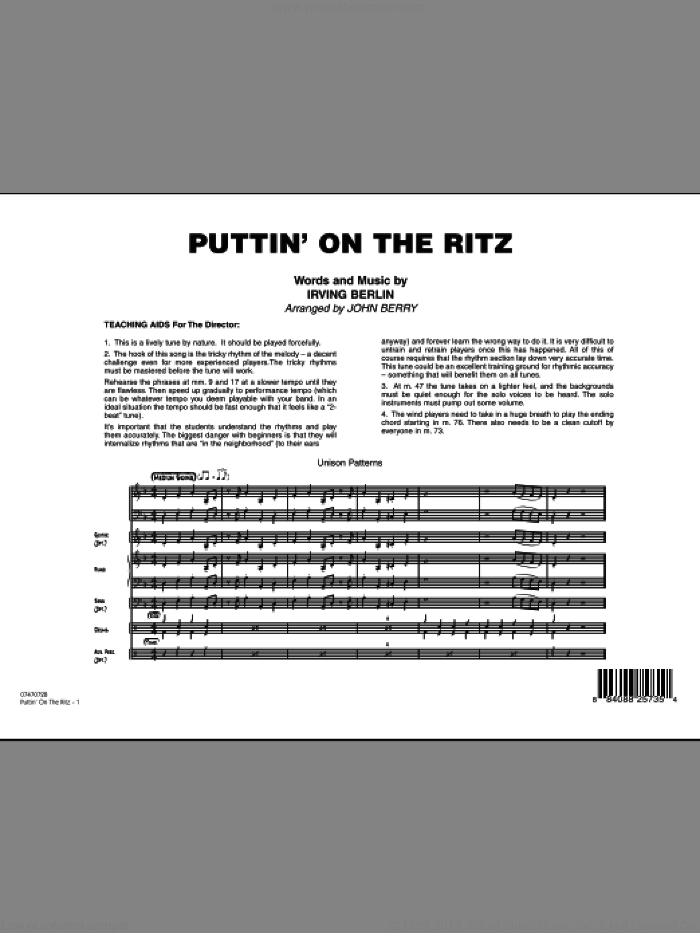 Puttin' On The Ritz (COMPLETE) sheet music for jazz band by Irving Berlin and John Berry, intermediate skill level