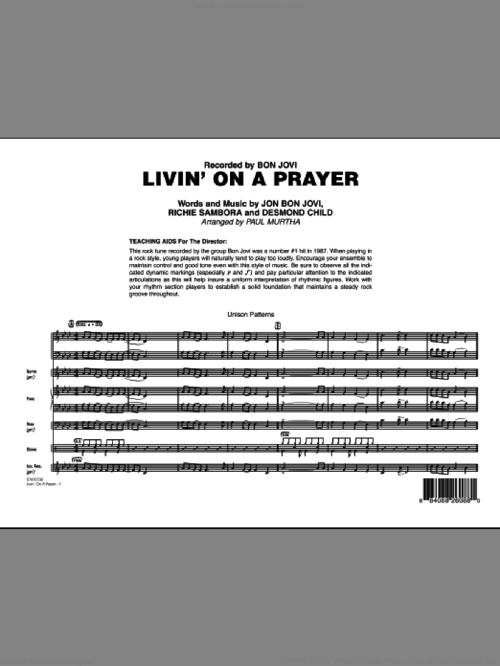 Livin' On A Prayer (COMPLETE) sheet music for jazz band by Paul Murtha, Bon Jovi, Desmond Child and Richie Sambora, intermediate skill level