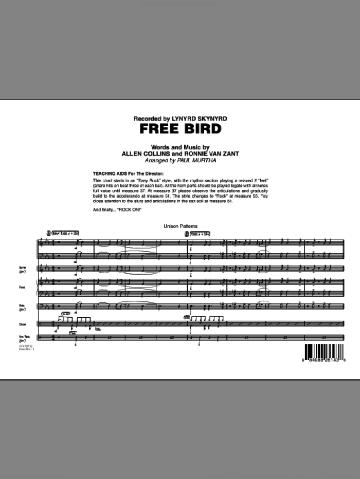 Free Bird (COMPLETE) sheet music for jazz band by Paul Murtha, Allen Collins, Lynyrd Skynyrd and Ronnie Van Zant, intermediate skill level