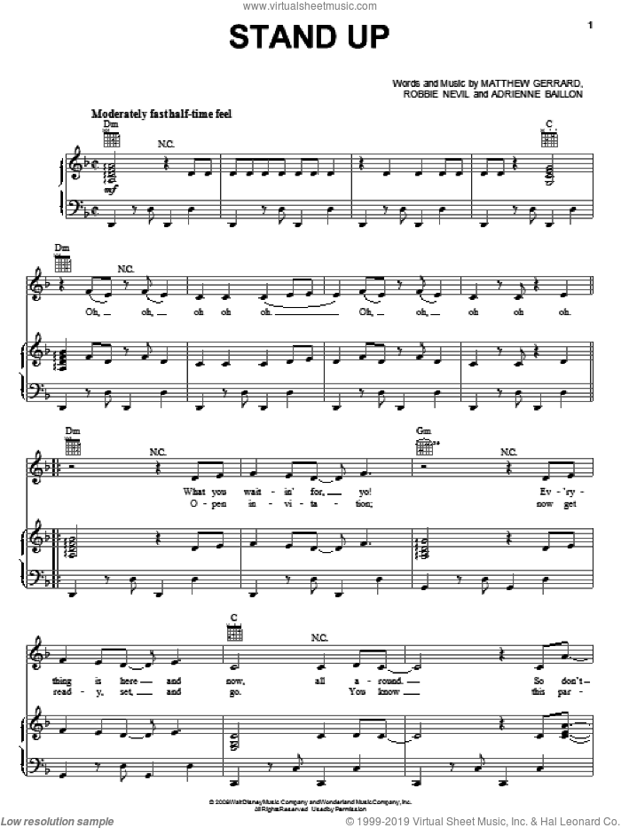 Stand Up sheet music for voice, piano or guitar by The Cheetah Girls, Adrienne Baillon, Matthew Gerrard and Robbie Nevil, intermediate skill level
