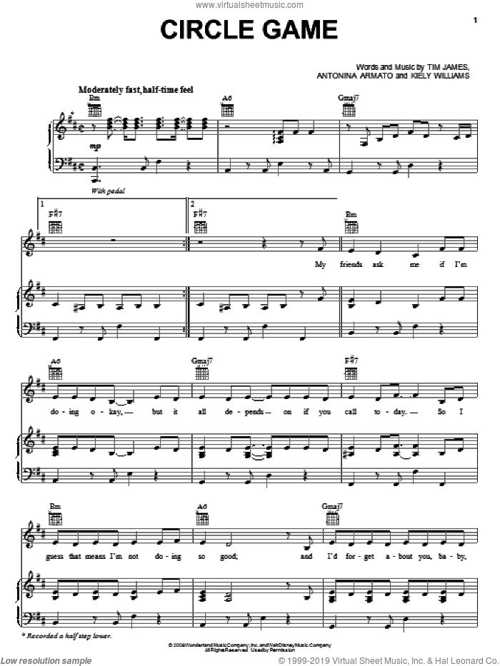 Circle Game sheet music for voice, piano or guitar by The Cheetah Girls, Antonina Armato, Kiely Williams and Tim James, intermediate skill level