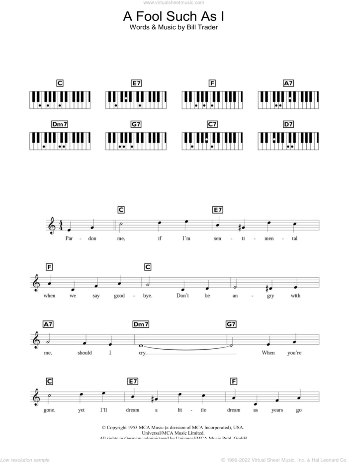 (Now And Then There's) A Fool Such As I sheet music for piano solo (chords, lyrics, melody) by Elvis Presley and Bill Trader, intermediate piano (chords, lyrics, melody)