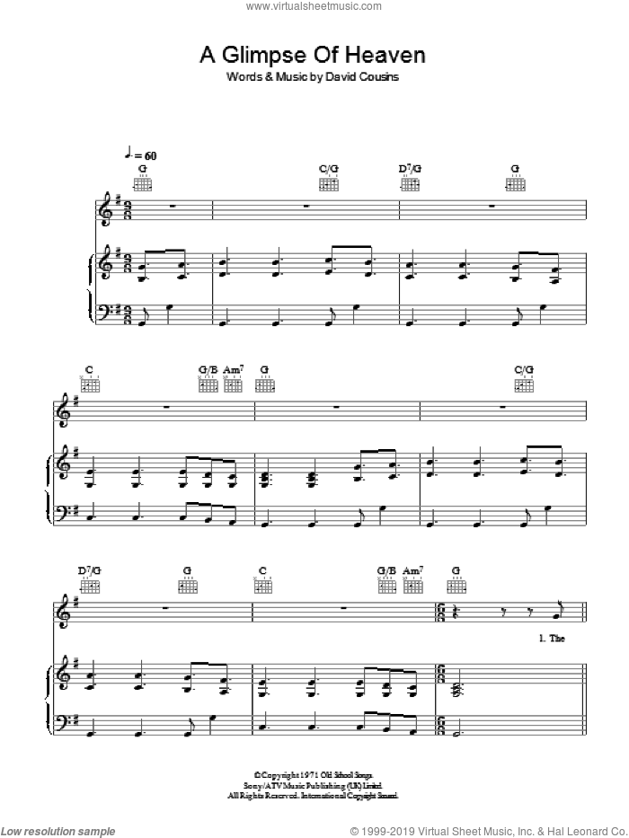 A Glimpse Of Heaven sheet music for voice, piano or guitar by The Strawbs and David Cousins, intermediate skill level