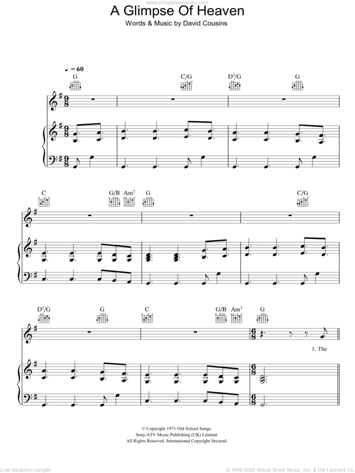 A Glimpse Of Heaven sheet music for voice, piano or guitar by The Strawbs and David Cousins, intermediate skill level