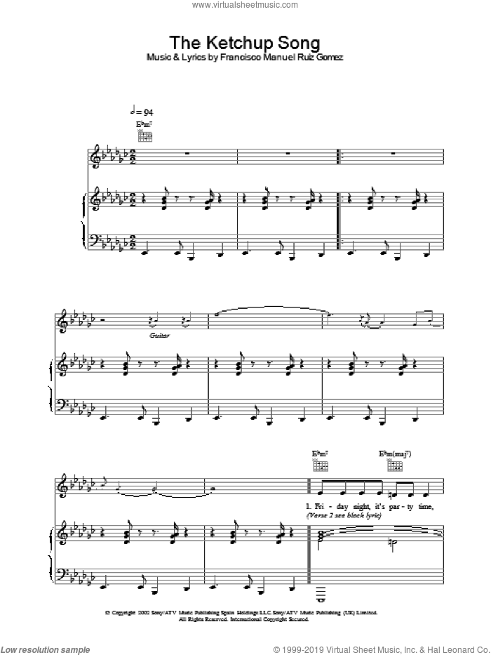 The Ketchup Song sheet music for voice, piano or guitar by Las Ketchup, intermediate skill level