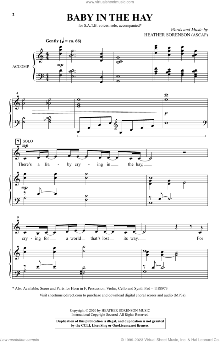 Baby In The Hay sheet music for choir (SATB: soprano, alto, tenor, bass) by Heather Sorenson, intermediate skill level