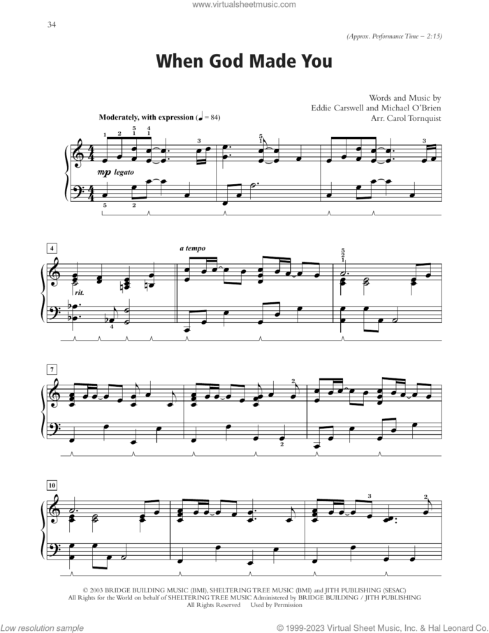When God Made You (arr. Carol Tornquist) sheet music for piano solo by Newsong, Carol Tornquist and Eddie Carsell, wedding score, intermediate skill level