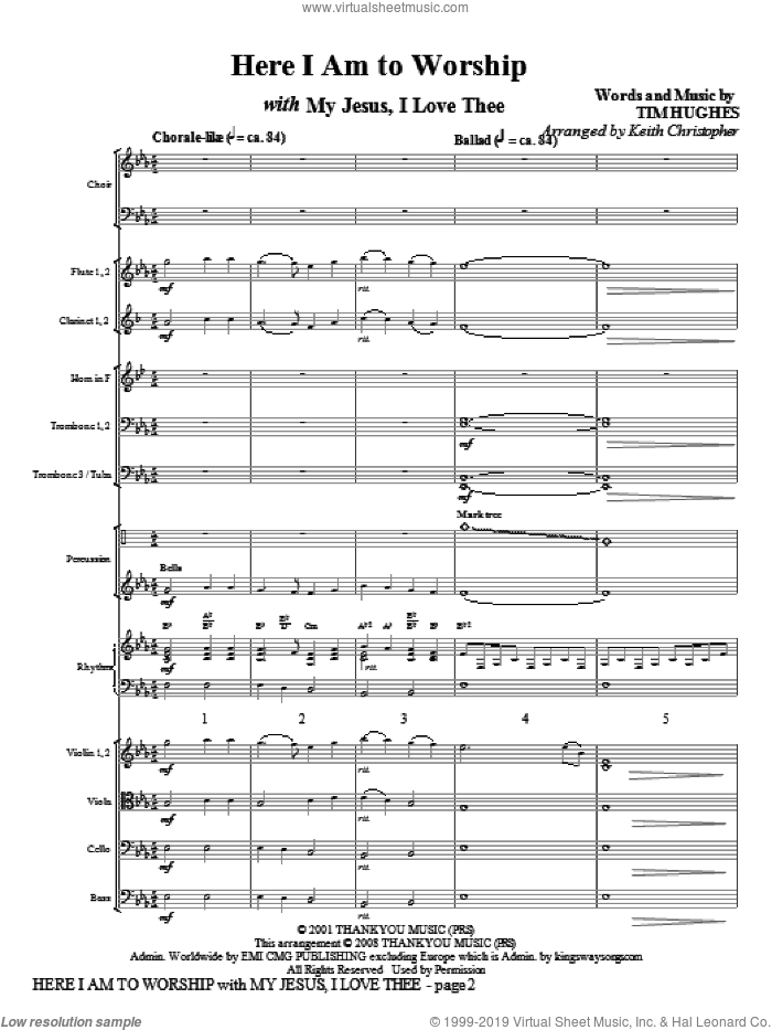 Here I Am To Worship (with 'My Jesus, I Love Thee') (arr. Keith Christopher) (COMPLETE) sheet music for orchestra/band (Orchestra) by Keith Christopher and Tim Hughes, intermediate skill level