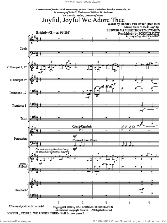Joyful, Joyful, We Adore Thee (COMPLETE) sheet music for orchestra/band (Instrumental Accompaniment) by John Leavitt, intermediate skill level