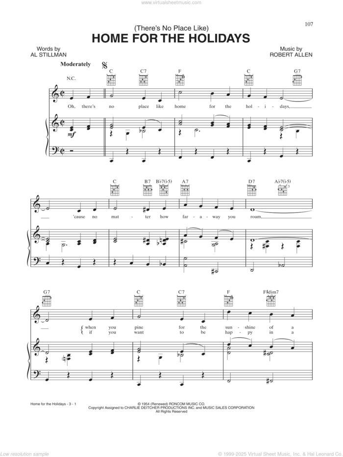 (There's No Place Like) Home For The Holidays sheet music for voice, piano or guitar by Perry Como, Al Stillman and Robert Allen, intermediate skill level