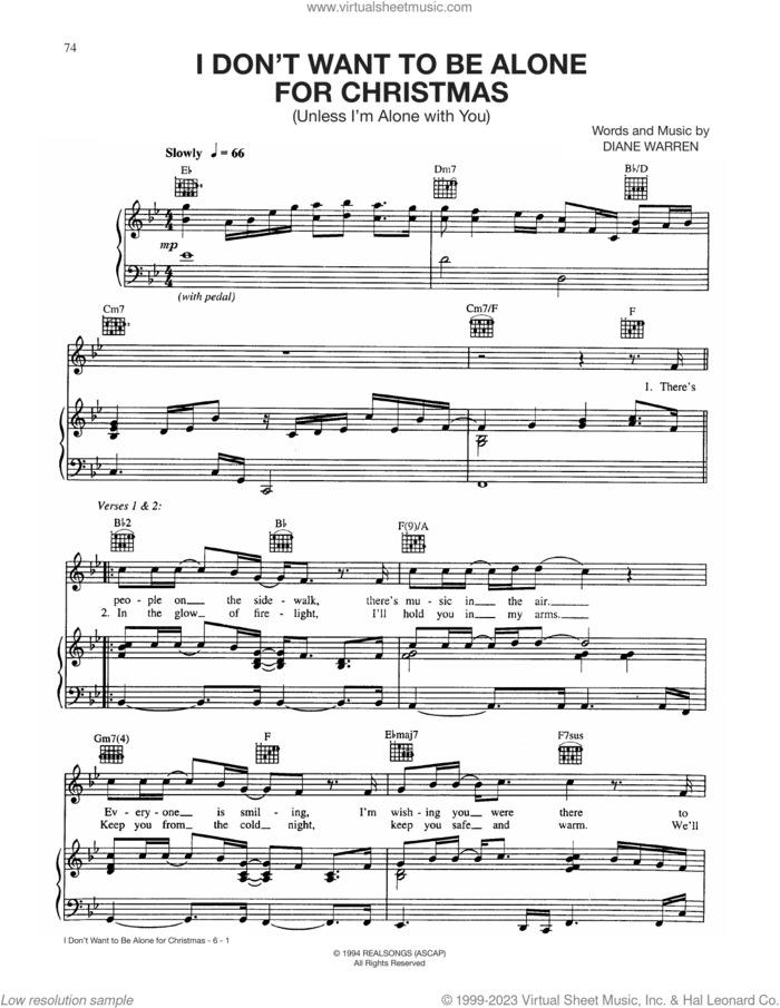 I Don't Want To Be Alone For Christmas (Unless I'm Alone With You) sheet music for voice, piano or guitar by James Ingram and Diane Warren, intermediate skill level