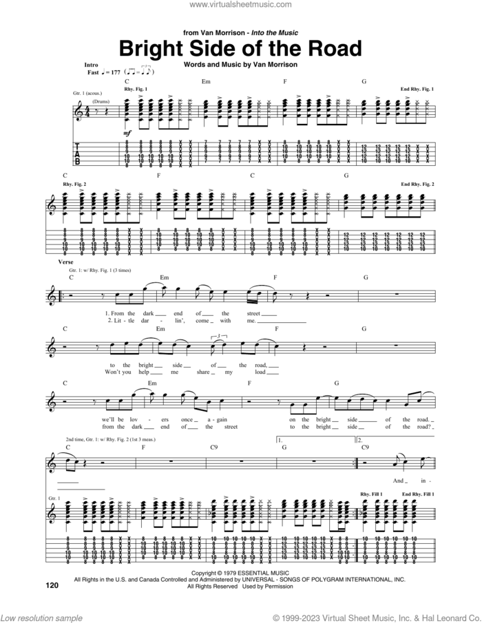 Bright Side Of The Road sheet music for guitar (tablature) by Van Morrison, intermediate skill level