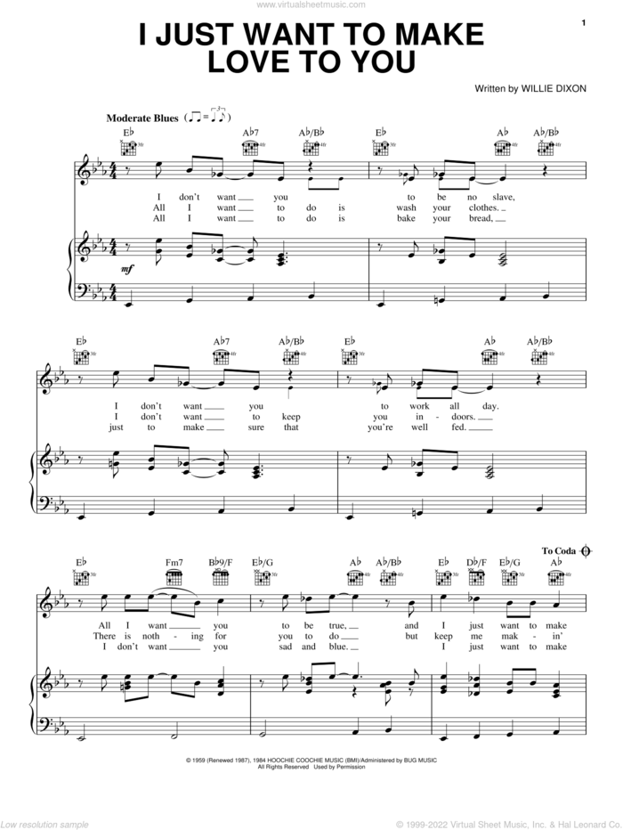 I Just Want To Make Love To You sheet music for voice, piano or guitar by Foghat, Muddy Waters and Willie Dixon, intermediate skill level