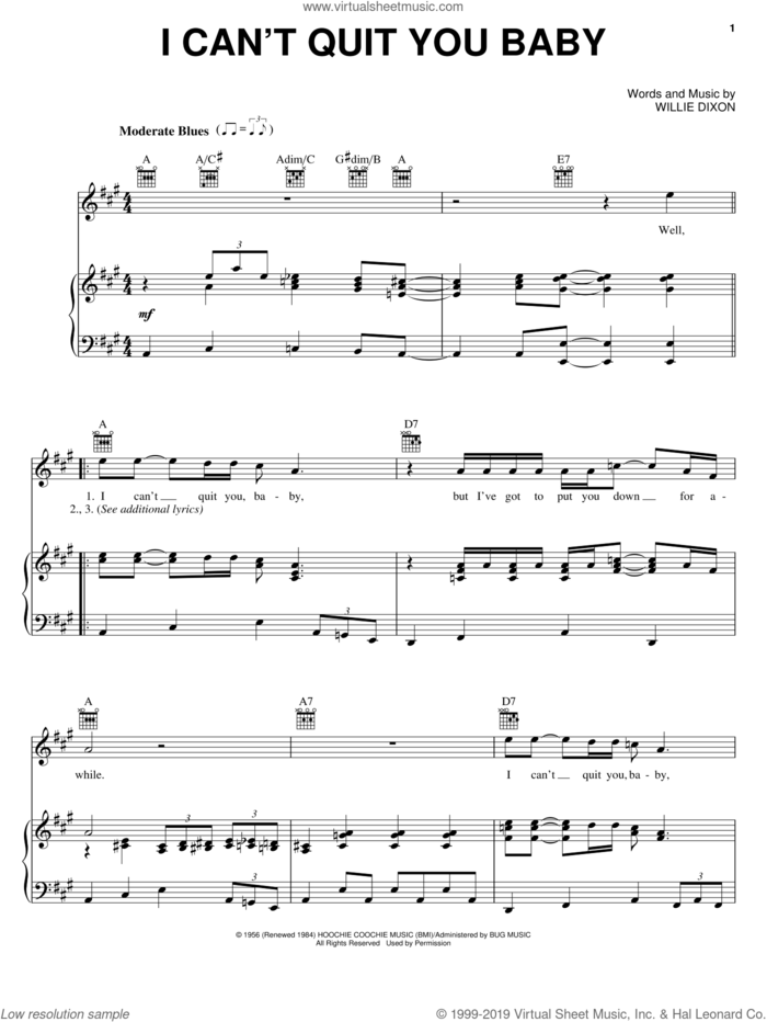 I Can't Quit You Baby sheet music for voice, piano or guitar by Otis Rush and Willie Dixon, intermediate skill level
