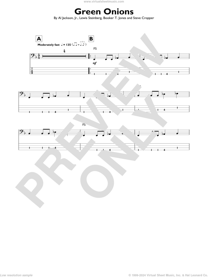 Green Onions sheet music for bass solo by Booker T. & The MG's, Al Jackson, Jr., Booker T. Jones, Lewis Steinberg and Steve Cropper, intermediate skill level