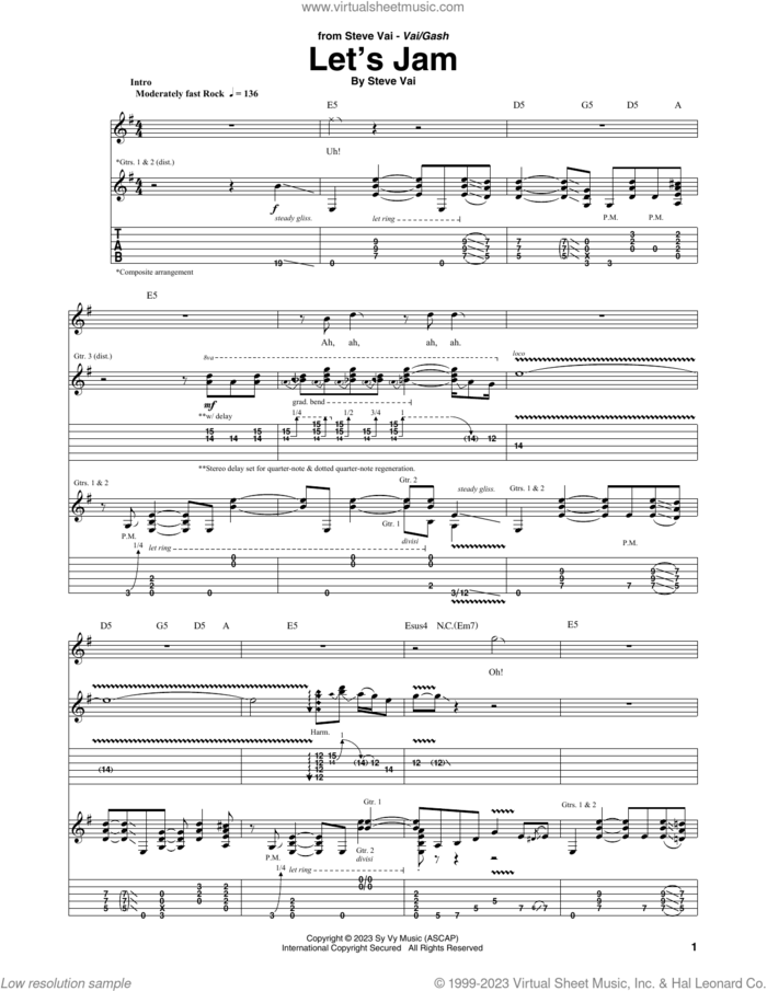 Let's Jam sheet music for guitar (tablature) by Steve Vai, intermediate skill level