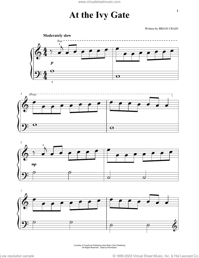 At The Ivy Gate sheet music for piano solo by Brian Crain, beginner skill level