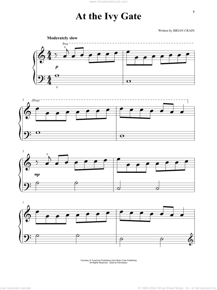 At The Ivy Gate sheet music for piano solo by Brian Crain, beginner skill level