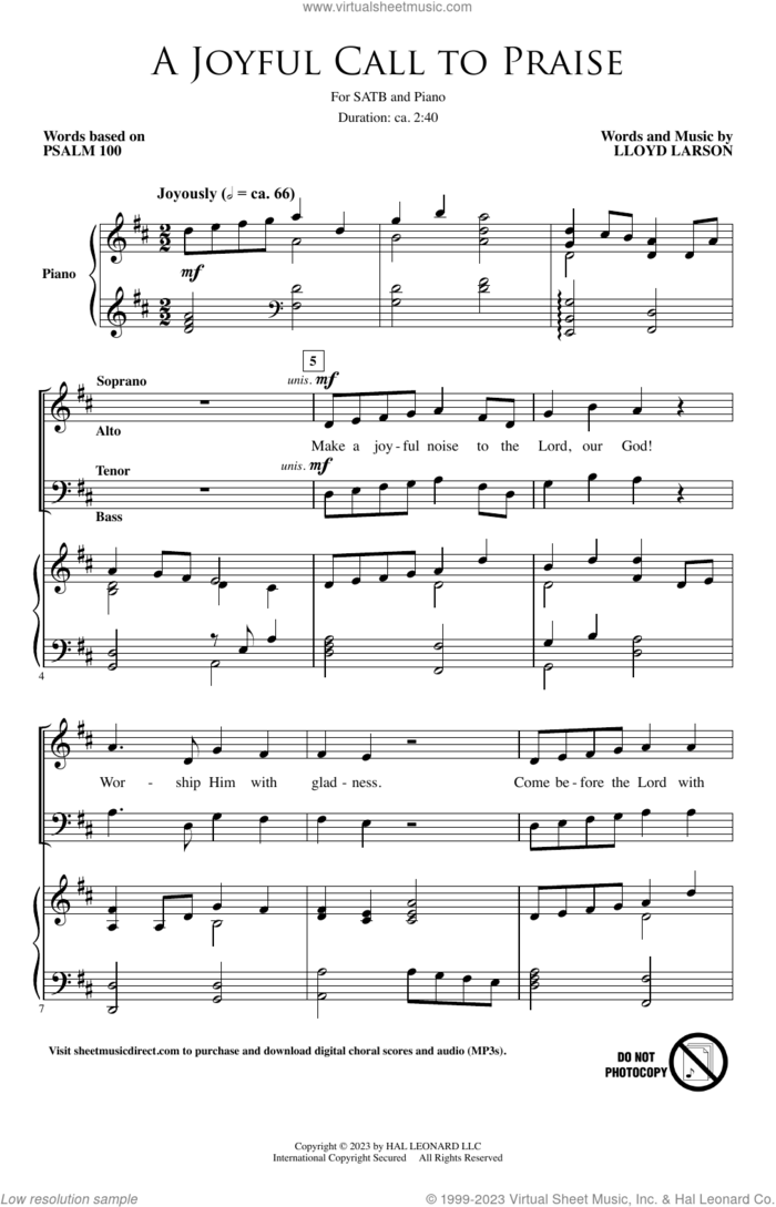 A Joyful Call To Praise sheet music for choir (SATB: soprano, alto, tenor, bass) by Lloyd Larson, intermediate skill level