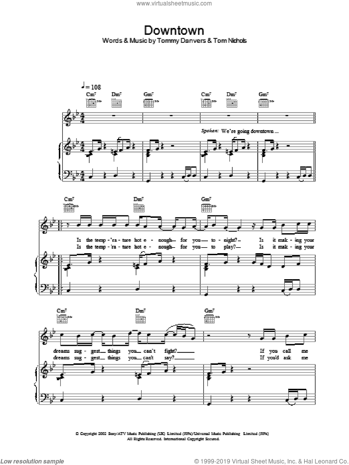 Downtown sheet music for voice, piano or guitar by Gareth Gates, intermediate skill level