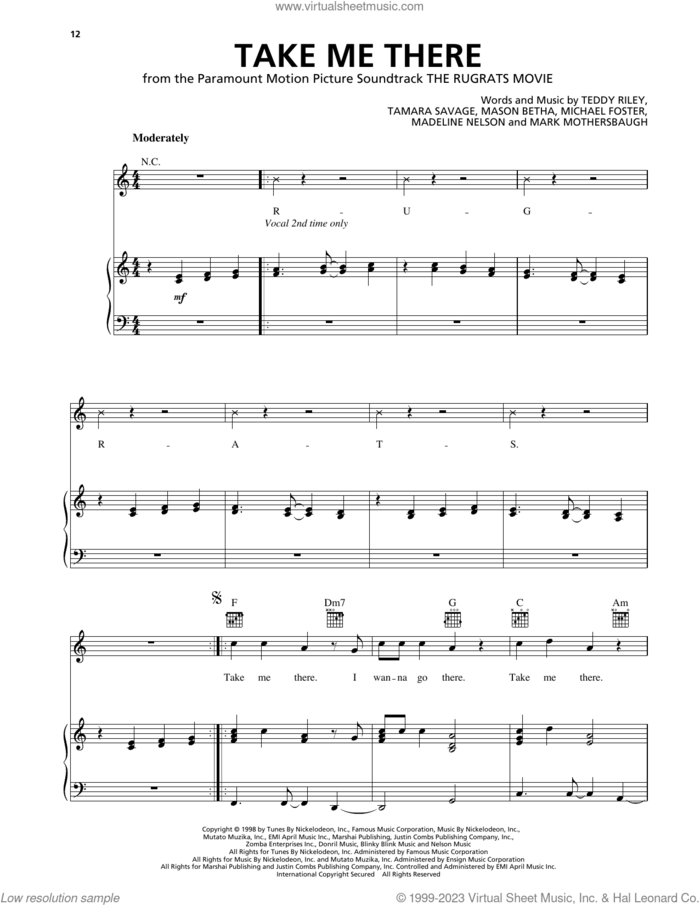 Take Me There (from The Rugrats Movie) sheet music for voice, piano or guitar by Blackstreet & Mya, Madeline Nelson, Mark Mothersbaugh, Mason Betha, Michael Foster, Tamara Savage and Teddy Riley, intermediate skill level