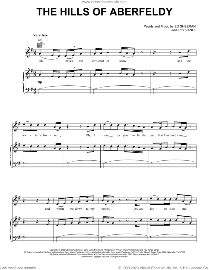 The Hills Of Aberfeldy sheet music for voice, piano or guitar by Ed Sheeran and Foy Vance, intermediate skill level