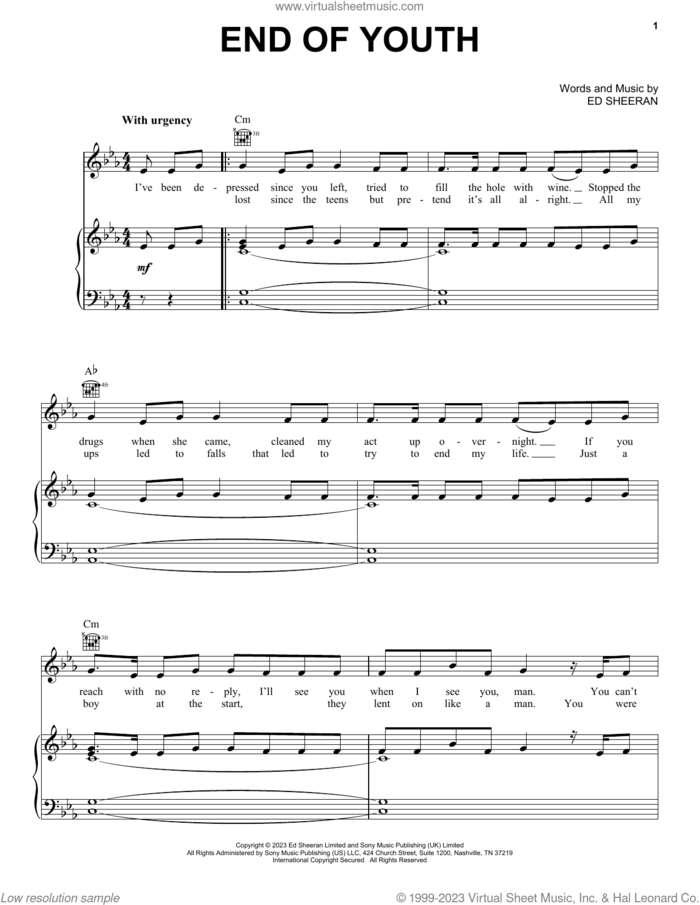 End Of Youth sheet music for voice, piano or guitar by Ed Sheeran, intermediate skill level