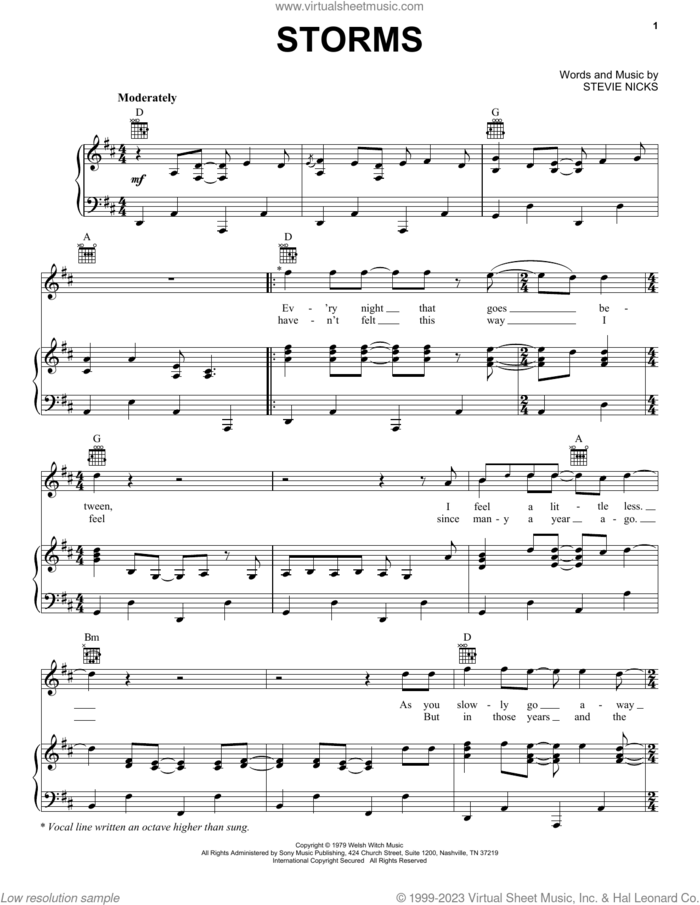 Storms sheet music for voice, piano or guitar by Fleetwood Mac and Stevie Nicks, intermediate skill level