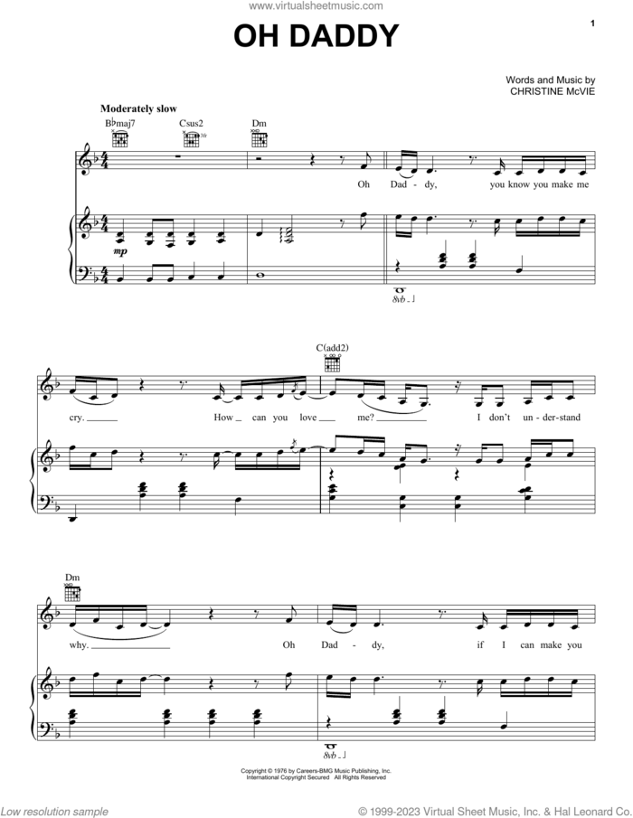 Oh Daddy sheet music for voice, piano or guitar by Fleetwood Mac and Christine McVie, intermediate skill level