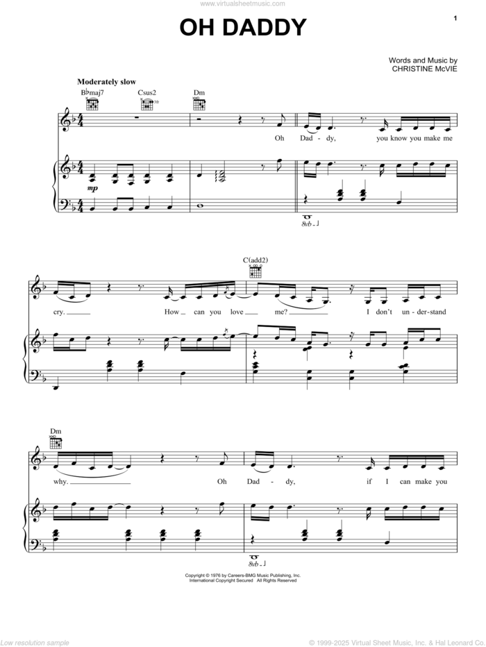 Oh Daddy sheet music for voice, piano or guitar by Fleetwood Mac and Christine McVie, intermediate skill level