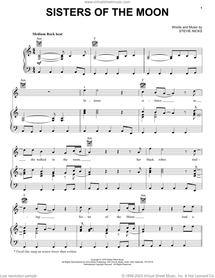 Sisters Of The Moon sheet music for voice, piano or guitar by Fleetwood Mac and Stevie Nicks, intermediate skill level