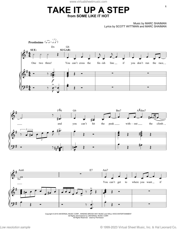 Take It Up A Step (from Some Like It Hot) sheet music for voice, piano or guitar by Marc Shaiman & Scott Wittman, Marc Shaiman and Scott Wittman, intermediate skill level