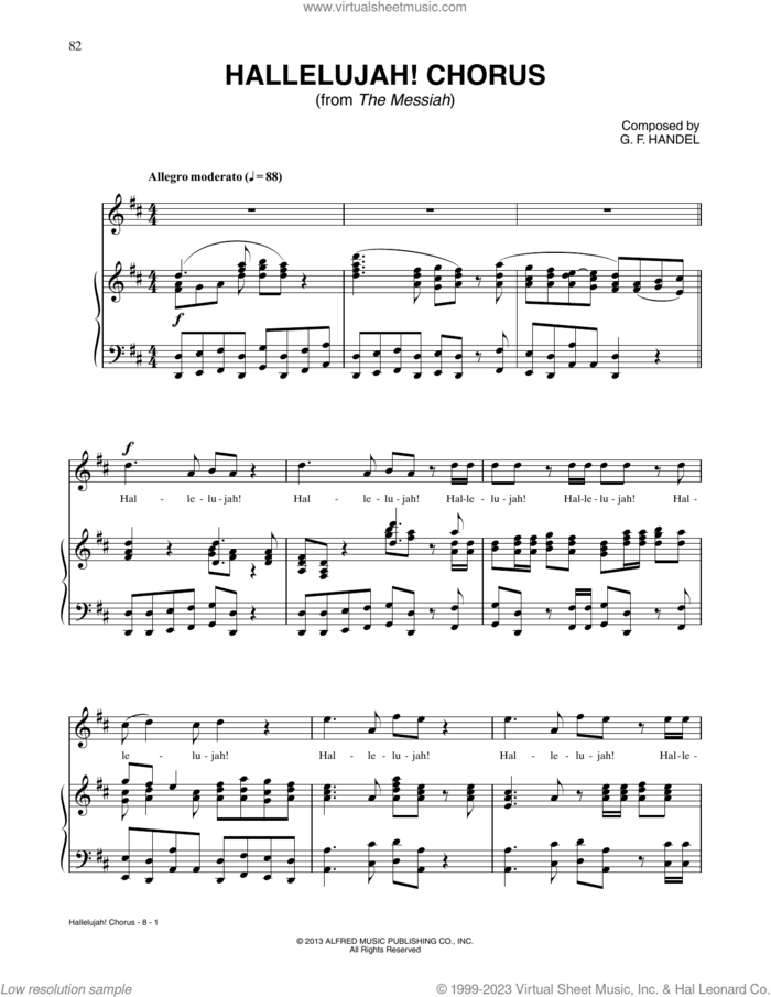 Hallelujah Chorus sheet music for voice, piano or guitar by George Frideric Handel, classical score, intermediate skill level