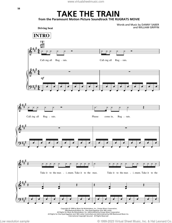 Take The Train (from The Rugrats Movie) sheet music for voice, piano or guitar by Rakim and Danny Saber, Danny Saber and William Griffin, intermediate skill level